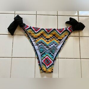 (Small) Aztec Print Geometric Tie Side Bikini Bottoms